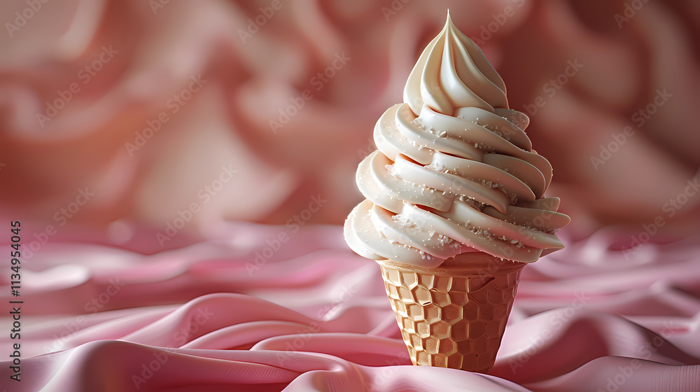 Poster creamy swirl soft serve ice cream cone: a delightful, softly-lit image of a swirl soft-serve ice cre