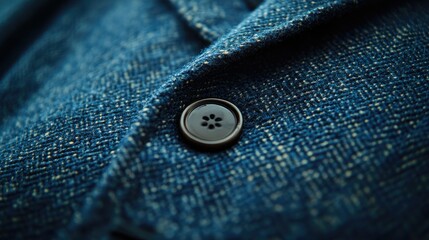Close-up of a dark blue textured fabric button.