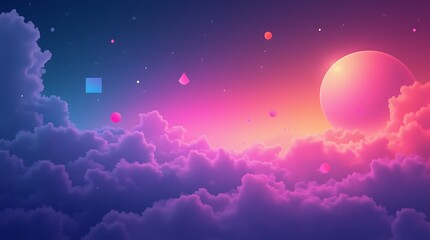 Futuristic Grid Sunset Landscape in Vibrant Neon Colors, Generative AI