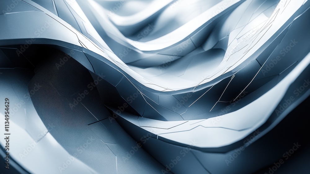 Poster flowing waves of metallic texture create a dance of light and shadow in a captivating abstract forma