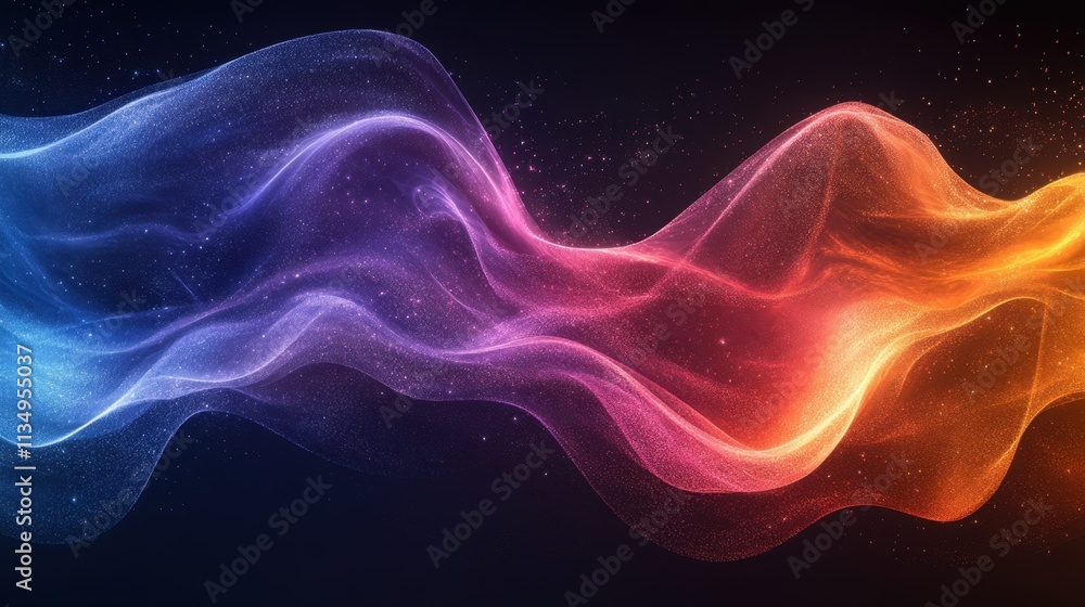 Poster vibrant abstract waves of color flow gracefully across the dark canvas in a mesmerizing display of l