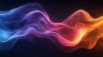 Vibrant abstract waves of color flow gracefully across the dark canvas in a mesmerizing display of light and movement