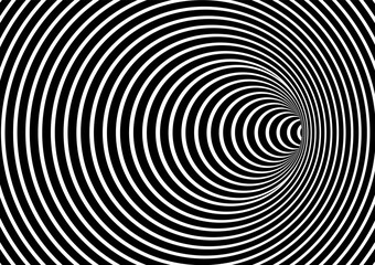 Black and white hypnotic wormhole tunnel optical Illusion background