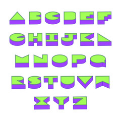 Green and violet alphabet letters with 3d isometric effect