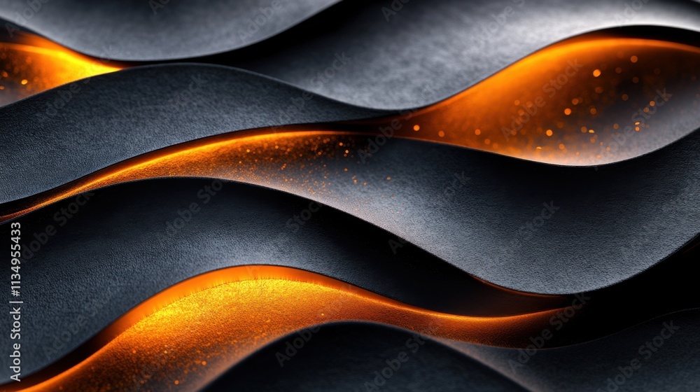 Aufkleber elegant curves of dark waves illuminated by warm orange glow amidst a textured backdrop create a mes