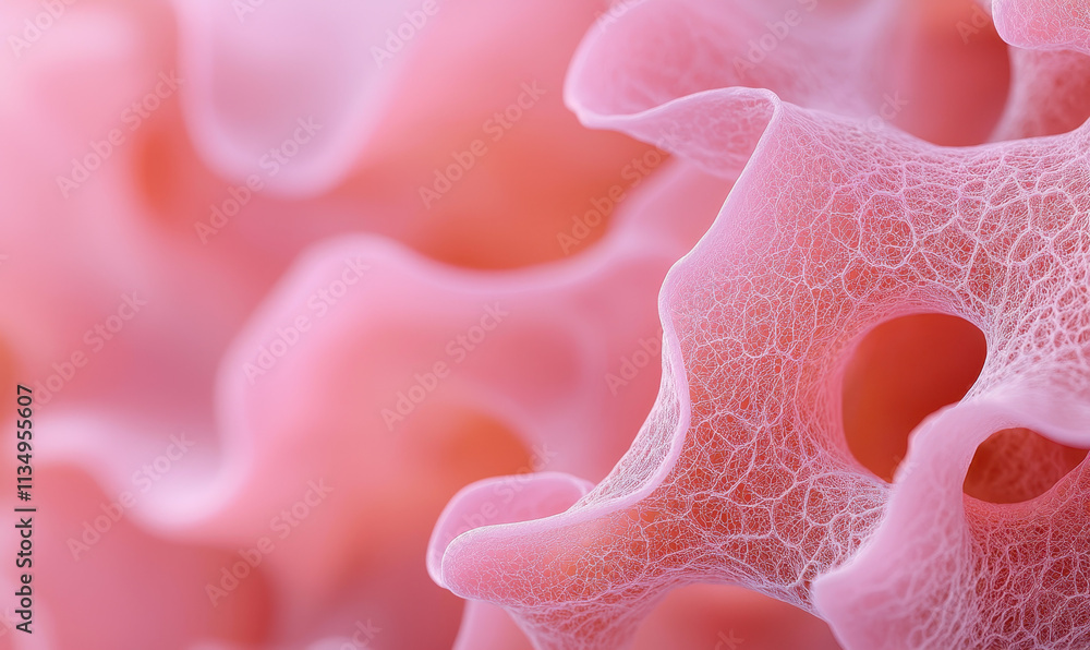 Poster intricate microscopic view of organic cell structures showcasing delicate pink patterns and textures