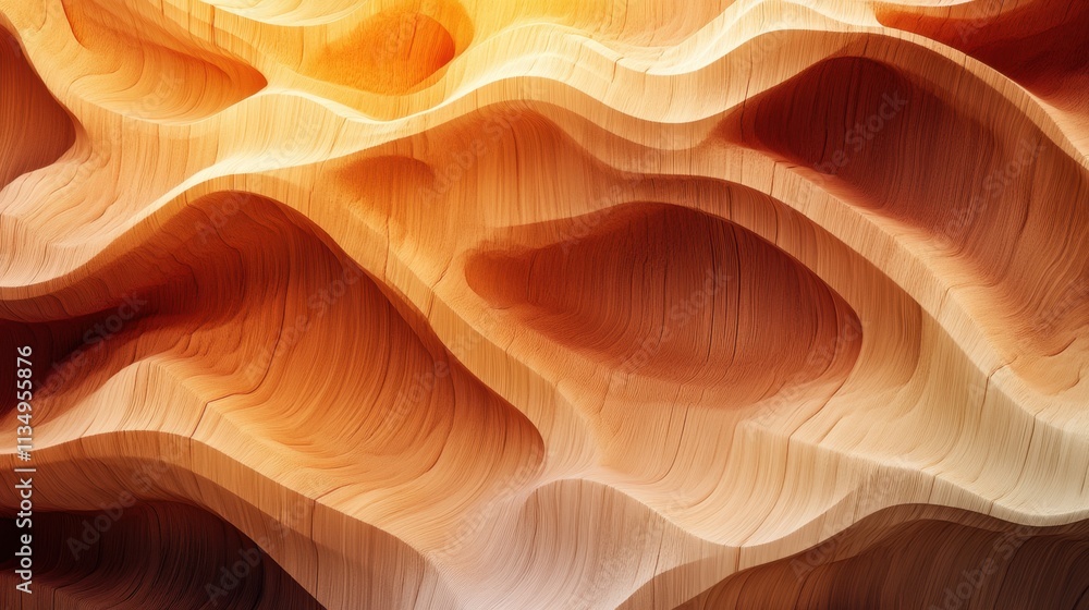 Poster intricate wood grain patterns create beautiful undulating waves under warm light in an artistic disp