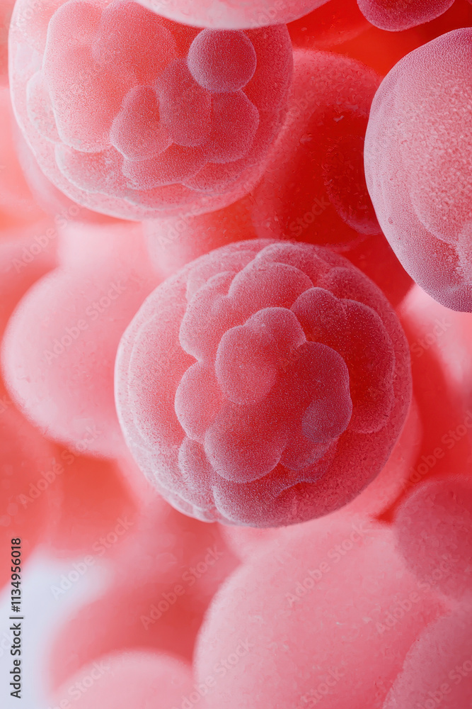 Poster exploring the microscopic world: a captivating view of biological cells in vivid pink hues highlight
