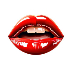 Fototapeta premium realistic shiny red lips on white background