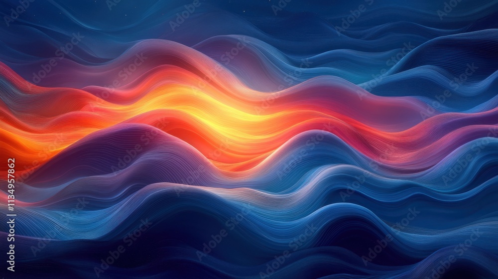 Aufkleber vibrant waves of color ripple through an abstract landscape, creating a mesmerizing visual journey a