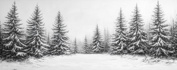 Winter panorama of spruce tree forest covered by fresh snow during Winter Christmas time banner wide panorama background. Panorama of spruce tree forest covered by fresh snow during Winter Christmast