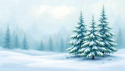 winter landscape featuring a cluster of evergreen trees covered in snow