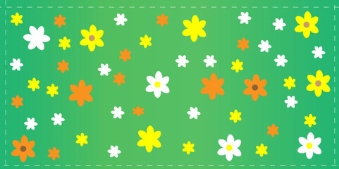 Bright colorful daisy flowers on a black background. Pattern for textile, fabric, background, wallpaper, packaging paper.  small flower pattern. Seamless Floral Pattern. cream, watercolor, Digital art