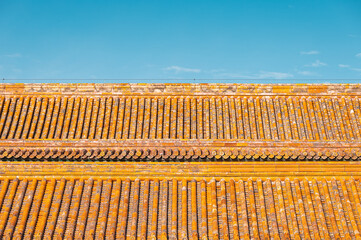 Golden colored glazed tile roofs of ancient Chinese palaces