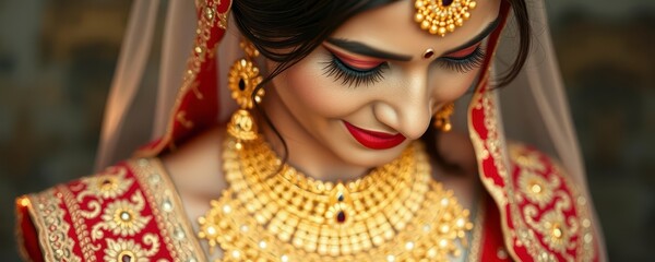 Obraz premium Stunning Hindu Bride in Splendid Red and Gold Wedding Saree
