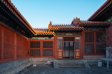 The courtyard in the Forbidden City in Beijing at dusk