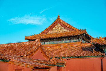 Naklejka premium The glorious glazed tile buildings of the Forbidden City in Beijing.