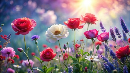 Fototapeta premium A symphony of colors, blooming in the soft glow of a summer sunset, capturing the essence of floral beauty and natural grace.