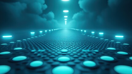 Obraz premium A glowing pathway vanishes into fog, sparking a sense of anticipation