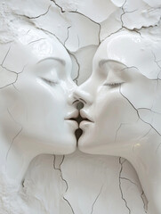 A pair of kis is kissing, they face each other and their lips touch in the middle, made by AI
