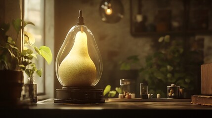 Rustic Pear Still Life with Warm Lighting in Cozy Kitchen Setting