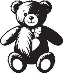 Teddy bear with a bow and love shape silhouette on a white background vector illustration.