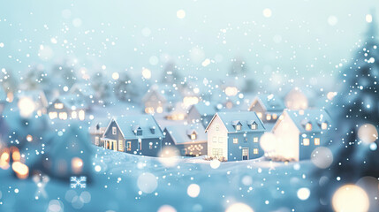 White houses with lights in the snow