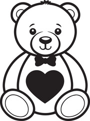 Teddy bear with a bow and love shape silhouette on a white background vector illustration.