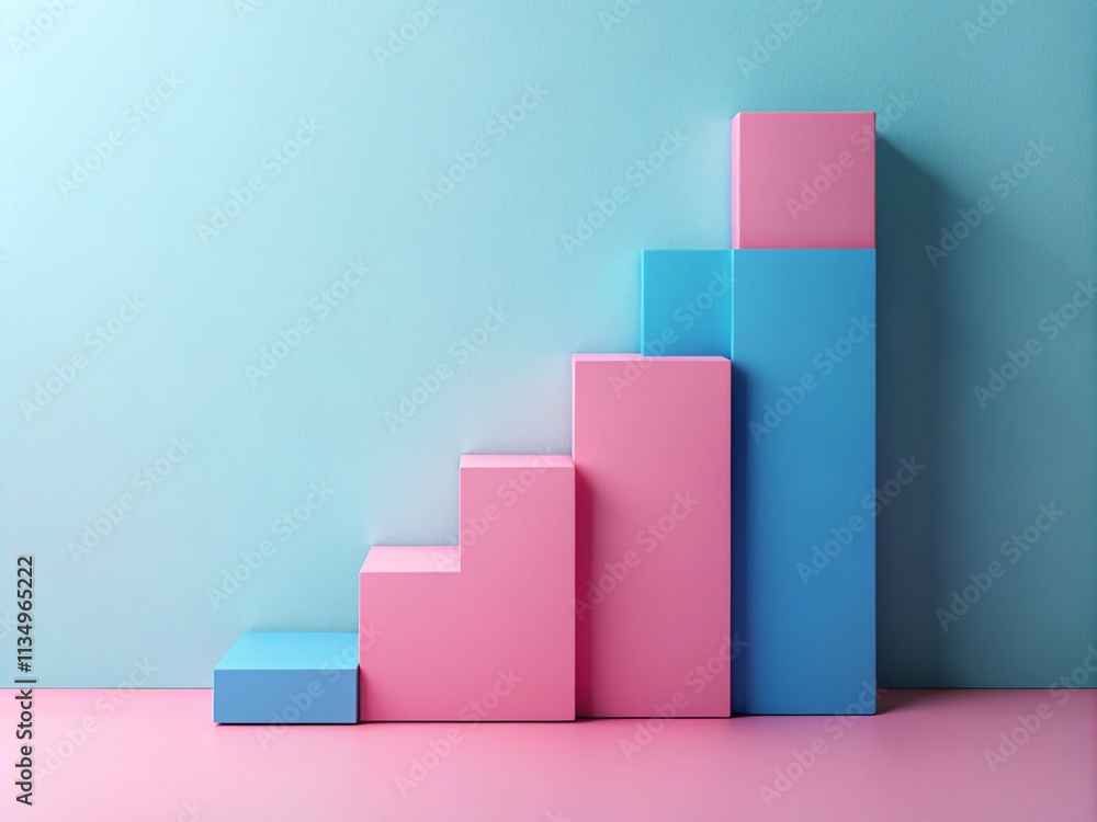 Poster five horizontal steps infographic template with pink and blue color blocks and large numbers for dat