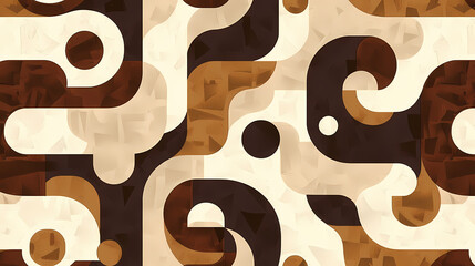 Abstract Coffee Tones: A seamless pattern featuring an abstract design in shades of brown and beige, reminiscent of coffee tones and textures. The design is modern and versatile.