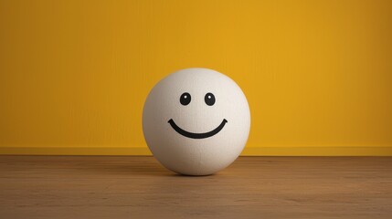 Happy White Sphere on Yellow Background, Positive Emotion