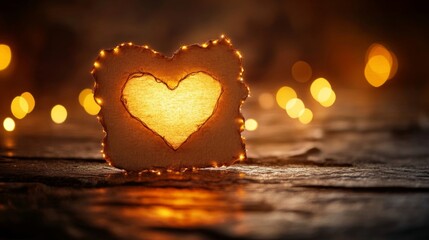 Fototapeta premium Illuminated Cardboard Heart Decorated With Lights