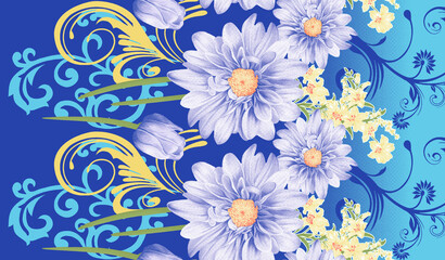 digital and textile flowers Seamless Pattern