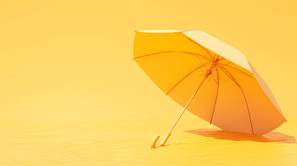 Sunny Day Protection:  A bright yellow umbrella stands open on a vibrant yellow background, a cheerful and minimalist symbol of shelter and protection from the sun's rays.
