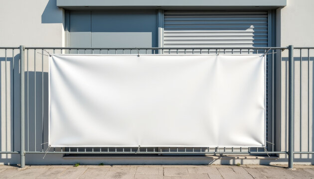 Vinyl banner mockup, blank advertising space, outdoor fence setting, copy space
