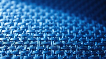 Obraz premium A Close-Up View of a Blue Woven Fabric with Intertwined Threads Creating a Pattern of Squares