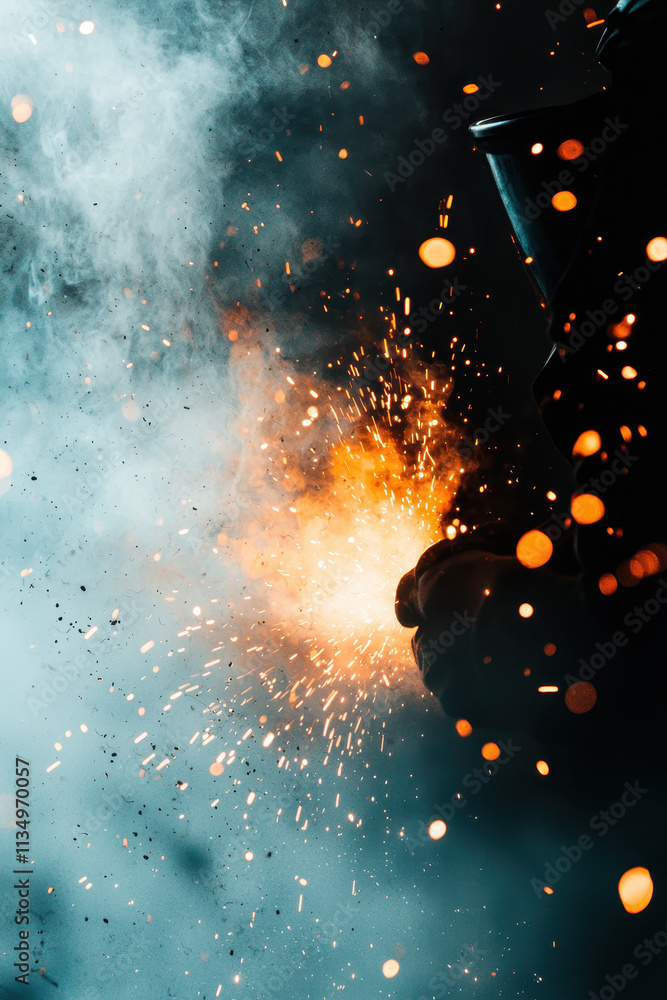 Poster captivating industrial spark showcasing welding techniques and metalwork mastery in a dynamic worksh