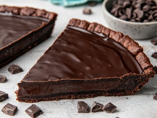 Decadent Chocolate Tart Slice, Rich Dark Ganache, Sweet Treat
