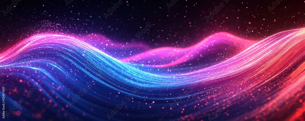 Poster neon pink and blue abstract digital background with glowing effect and movement for technology and d