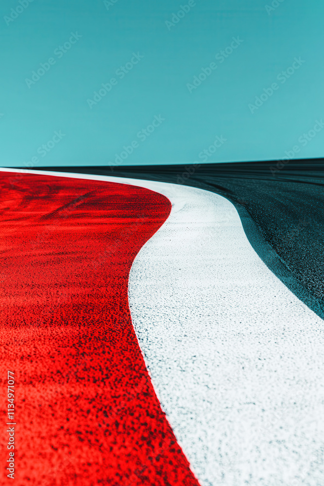 Poster dynamic racetrack curve highlighting vibrant asphalt colors and speed-inducing design for motorsport
