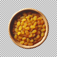 Golden Raisins in Wooden Bowl - Healthy Snack Option on transparent background, png, psd
