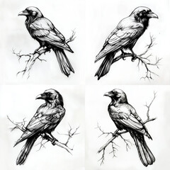RAven sitting on a branch Tattoo idea sketch