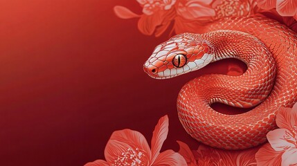 Obraz premium A captivating red snake coiled elegantly, symbolizing the Year of the Snake. Perfect for New Year celebrations, exotic decor, or nature-themed projects.