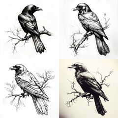 RAven sitting on a branch Tattoo idea sketch