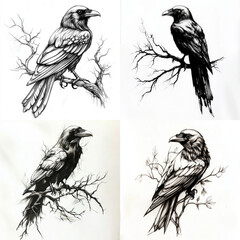 RAven sitting on a branch Tattoo idea sketch