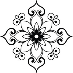 A black and white floral pattern, white background silhouette vector art illustration