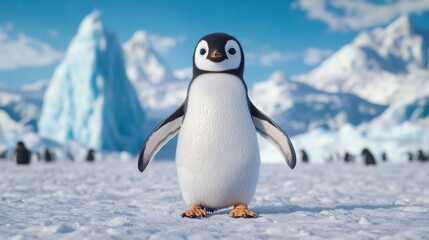 Fototapeta premium Playful Penguin Waddling with Head Tilted