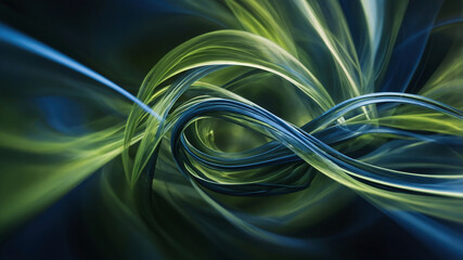Naklejka premium Harmonious blend of colors and shapes combined to evoke a sense of movement and energy, with green and blue flowing forms creating a visual experience of tranquility and dynamism