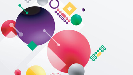 Minimalistic abstract vector design, layered geometric shapes circles, squares, and triangles with soft pastel gradients and semi-transparent effects. Perfect for contemporary use