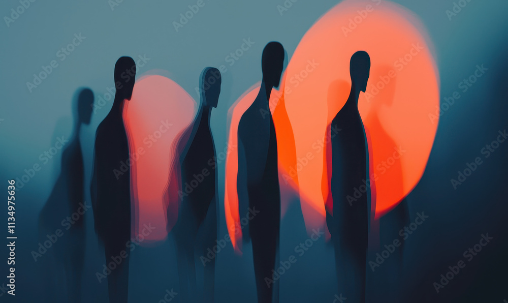 Aufkleber exploring human silhouettes: an abstract journey into identity and introspection with blurred shadow